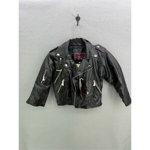 Deadstock Vintage PFG Youth Moto Coat Jacket Black Size 3 Faux Leather Biker Hal
